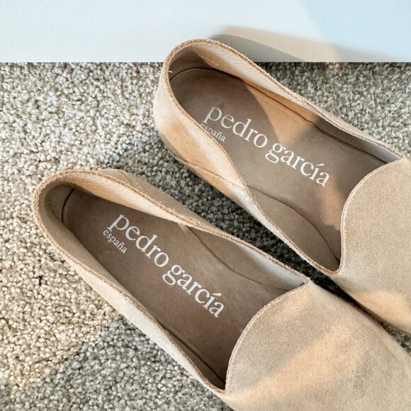 Pedro Garcia Yoshi Suede Leather Soft Slip On Smoking Loafer Flats Beige 39 US 9 - Picture 7 of 10